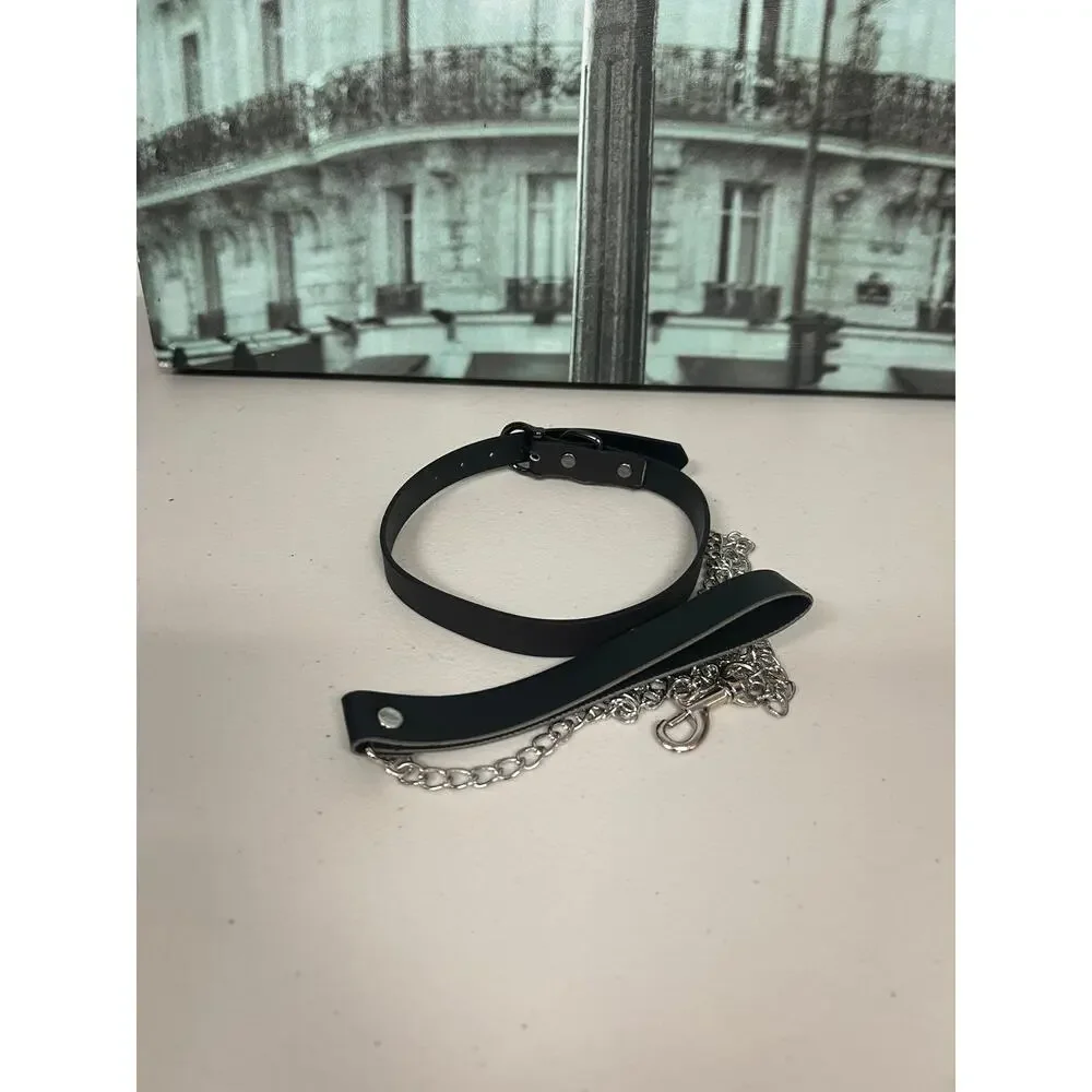 Heat-Sensitive Thermochromic Leather Choker with Leash